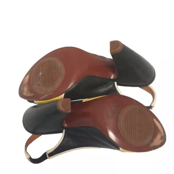 Chie Mihara BLACK & YELLOW Leather peep-toe Slingback Heeled Sandals 36.5 - Picture 5 of 5